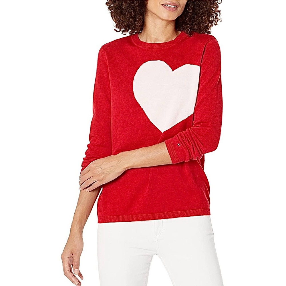 Tommy Hilfiger Red Sweater with White Heart Graphic Size M
